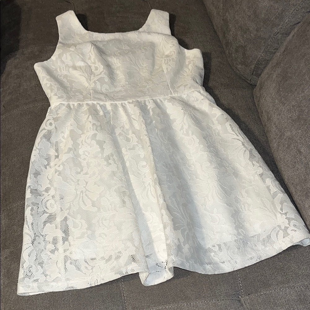 GB Girls White Sleeveless Square Neck Sundress